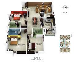 Three bedrooms can offer separate room for children, make a comfortable space for roommate, or allow for offices and guest rooms for smaller families in a spacious design that would be perfect for roommates, this three bedroom house includes private baths for each room and a separate guest. Kalyan Habitat 2 Bhk 3 Bhk Floor Plan Builders In Thrissur