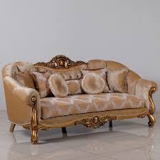 Grand European Luxury Furniture 4590 S Golden Knights Sofa Tufted Fabric Carved Golden Mahogany In 2020 Luxury Furniture Furniture European Furniture