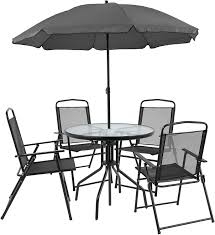 Flash Furniture Nantucket 6 Piece Black Patio Garden Set With Table Umbrella And 4 Folding Chairs Patio Table Set Outdoor Patio Table Patio Furniture Sets