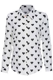 Black And White Long Sleeve Black Hearts Print Long Sleeve White Shirt Black Heart Print White Long Sleeve Shirt Black Heart