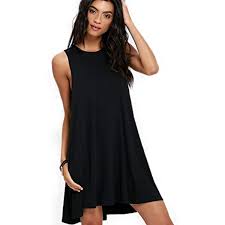 Women S Sleeveless Casual Loose Swing T Shirt Dresses Plus Size Tank Dresses With Pockets S 3xl F Black Swing Dress Sleeveless Swing Dress Lace White Dress