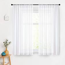 Long, each panel, comes with 2 panels. Amazon Com Mrtrees Sheer Curtains 54 Inch Length White Sheers Bedroom Voile Curtain Panels Window Treatment Set Living Room 2 Panels Rod Pocket Kitchen Dining