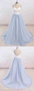 Baby Blue Tulle Long Simple Flower Senior Prom Dress With White Top Long Tulle Evening Dress Ok503 Prom Dresses Blue Spaghetti Strap Prom Dress Straps Prom Dresses