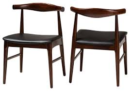 Eira Mid Century Modern Black Faux Leather Walnut Wood Dining Chairs Set Of 2 Midcentury Dining Chairs By Baxton Studio