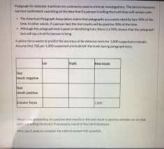 A lie detector test includes more than the time spent hooked up to the polygraph machine. Solved Polygraph Lie Detector Machines Are Commonly Used Chegg Com
