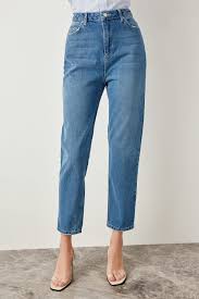 Trendyol Blue High Waist Mom 80s Jeans Casual Straight Led Denim For Ladies Tclss19lr0047