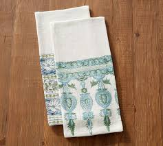 blue paisley block print tea towels