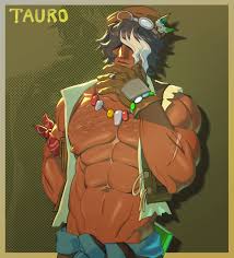 0puggo, tauro (totk), nintendo, the legend of zelda, the legend of zelda:  tears of the kingdom, highres, 1boy, abs, bandana around arm, bara, book,  dark-skinned male, dark skin, gloves, hair over eyes,