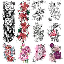 Black and gray flower sleeve tattoo design. Amazon Com Flower Arm Sleeve Tattoos Fake Flower Half Arm Tattoos And Full Sleeves Tattoos Sticker Makeup Props For Women Girls 10 Sheet Beauty Personal Care
