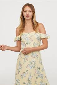 Open Shoulder Dress Light Yellow Floral Ladies H M Ca Dresses Cold Shoulder Dress Open Shoulder Dress