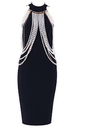 Emma Black Pearl Bandage Dress