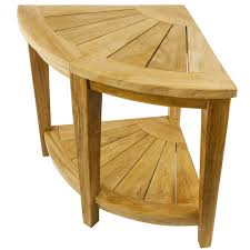 The oak corner stool is a high quality bathing aid. Corner Bathroom Stool With Shelf 45 X 50 X 45 Cm Certified Teak Cablematic