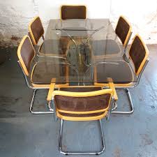1980 S Smoked Glass Table And 6 Cesca Style Cantilever Chairs 395 00 Midcentury 80s Table Diningtable Chairs V Cantilever Chair Glass Table Smoked Glass