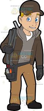 A Happy Electrician On His Way To Work Grey Gloves Money Collection Colored Pants