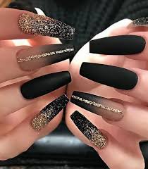 23 Matte Black Coffin Nail Ideas Trend In Cool 5 In 2020 Gold Acrylic Nails Black Acrylic Nails Coffin Nails Designs