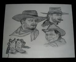 John Wayne Glenn Ford Clint Eastwood Pencil Drawing Signed By Artist Canvas Artist Canvas Drawings Colorful Drawings