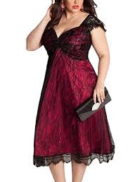 Lalagen Womens Plus Size Lace Cap Sleeve Evening Party Midi Dress Red Xxl Visit The Plus Size Cocktail Dresses Lace Dress With Sleeves Sleeveless Lace Dress