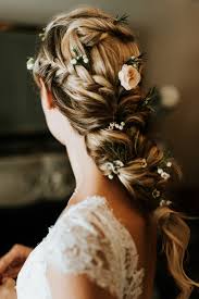 Step 1 using a pair of sharp scissors, cut the stems of the flowers and foliage to approximately 2 inches step 4 begin to arrange the wired flowers into two small clusters. Bridal Style Inspiration Bohemian Bridal Hair Flowers In Her Hair Rustic Relaxedupdo Braid Bridal Hair Stylist Plaits Flowers By Jessica Makeup And Hairstyling Make Me Bridal