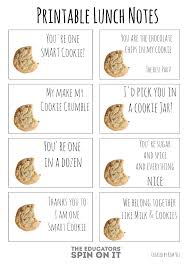Cookie Themed Printable Lunch Notes Lunch Notes Printable Lunch Notes Lunch Box Notes