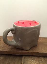 Elephant Mug Pink Polka Dot Ceramic Cup Elephant Coffee Mug Gray Pink Elephant Cup Tea Cup Hand Made Ceramic Mug Elephant Mugs Mugs Ceramic Cups