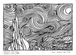 Cat colouring pages activity village. Blue Sparrows Art Club Blog Search Results For Starry Night Van Gogh Coloring Starry Night Van Gogh Vincent Van Gogh Art