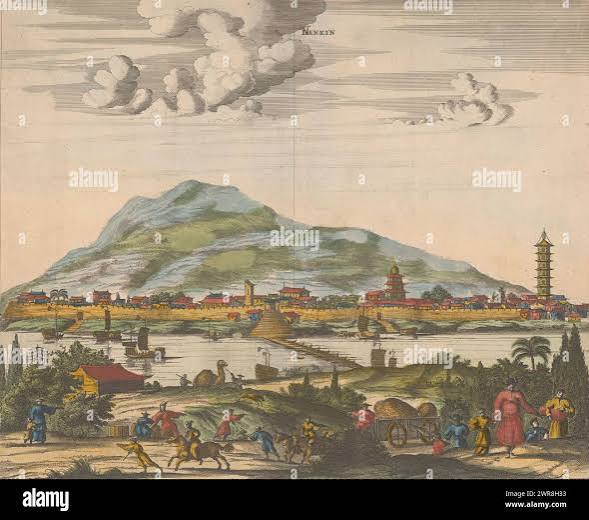 View of the Chinese city Nanjing, drawing from 1844 Stock Photo - Alamy
