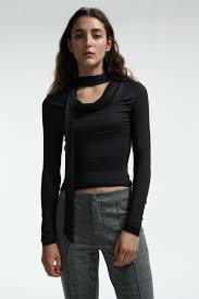 Ladies - Black Scarf-Detail Top - Size: XS - H&M