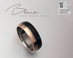 Black And Rose Gold Wedding Ring Black Rose Gold And Titanium Men S Ring Titanium Rings Black Rings Black Titanium Ring