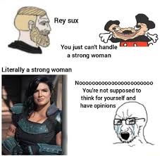 This is likely due to the fact that it combines the internet's three favorite things into two panels: Sux You Just Can Not Handle A Strong Woman Literally A Strong Woman Nooooo000000000000000000 You Re Not Supposed To Think For Yourself And Have Opinions Meme Video Gifs Sux Meme