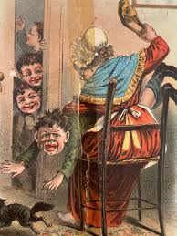 Antique Victorian Advertising Trade Card - WM Deering & CO - Comic Mom  Spanking Boy - Cat - Bless Our Home