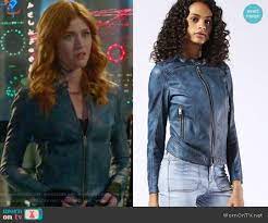 Clary S Blue Leather Jacket With Zipped Pockets Blue Leather Jacket Shadowhunters Outfit Tv Characters Outfits