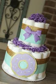 2 Tier Girl Donut Diaper Cake Girl Baby Shower Decor Sprinkle Baby Shower Girl Baby Shower Centerpieces Diaper Cakes Girl