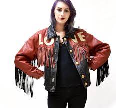 90s Vintage Moschino Leather Jacket Love Fringe Heart Red And Etsy Leather Jacket Custom Leather Jackets Red Jacket Leather
