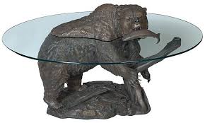 Rustic cabin decor, log cabin furniture, ranch, farmhouse, country home decor. Decorate Your Home With The Gone Fishin Grizzly Bear Table Designbuzz