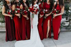 The Bridesmaids Wore Crimson At This Luxe Boho Wedding Green Wedding Shoes Red Bridesmaid Dresses Red Bridesmaids Red Wedding