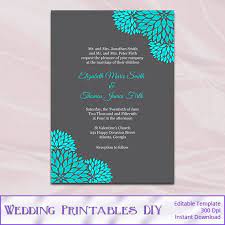 Teal And Gray Wedding Invitations Template Diy Printable Floral Invites Templates Grey Wedding Invitations Teal And Grey Wedding Wedding Invitation Templates