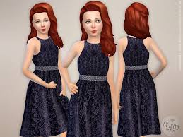Blue Lace Dress With Stone Waist Embroidery For Girls Found In Tsr Category 39 Sims 4 Female Child Everyday Lace Blue Dress Sims 4 Dresses Sims 4 Children