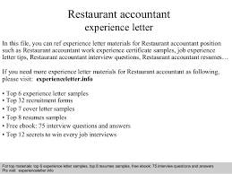 Employees require experience letters at the time of joining a new job. Restaurant Accountant Experience Letter