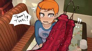 1boy 1girls alien alien humanoid ben 10 ben tennyson big penis  blush breasts cartoon network diphallia diphallism english text fellatio  female fourarms green eyes gwen tennyson huge cock human