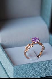 Amethyst Engagement Ring Amethyst Wedding Ring Amethyst 14k Ring Bohemian Engagement Ring Purple Diamond Ring Amethyst Anniversary Ring Amethyst Wedding Rings Boho Engagement Ring Rose Gold Engagement Ring Set