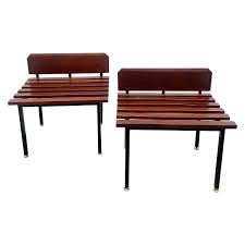 At 45 cm seating height and with ergonomic and firm upholstery, this option provides supportive comfort and opportunities for use across generations. Small Wood And Brass Benches With Backrest Italy 1960s Set Of 2 For Sale At Pamono