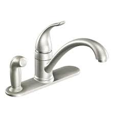 Moen has a life time warranty,. Moen Torrance Low Arc Single Handle Standard Kitchen Faucet With Side Sprayer On Deck In S The Home Depot Canada