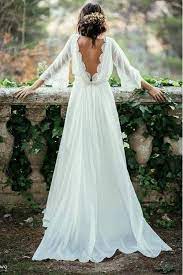 Summer Flowy Boho A Line V Back Chiffon Long Sleeve Wedding Dress With Sleeves Gdc1060 In 2021 Long Sleeve Wedding Dress Lace Backless Lace Wedding Dress Wedding Dress Sleeves