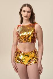 Twinks Sequin Crop Top Coral Rosa Bloom