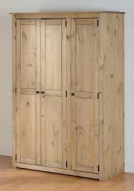 3 Door Pine Wardrobe Panama Solid Wood Waxed 5 Shelves Hanging Rail Pine Wardrobe Hanging Rail Wood Wax