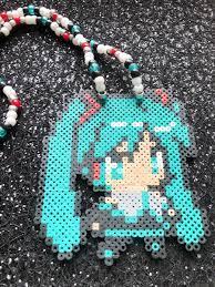 Hatsune Miku Perler Kandi Necklace Etsy Kandi Necklace Huichol Pattern Kandi