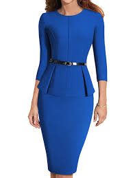 Stylewe Formal Dresses Ruffled Dresses Office Career Sheath Crew Neck 3 4 Sleeve Paneled Elegant Dress Office Dresses For Women Peplum Dress Dresses For Work
