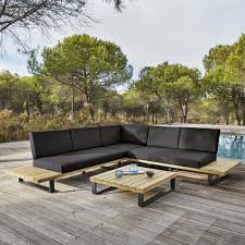 Salon De Jardin 4 5 Places En Aluminium Et Acacia Massif Maisons Du Monde Tuin Loungeset Tuin Meubelen Tuin Loungebank