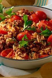 Reispfanne Mit Hack Und Kleinen Tomaten Rezept Reispfanne Rezept Rezepte Gerichte Mit Hackfleisch