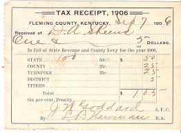1906 Tax Receipt For Fleming County Kentucky For D A Skeens Total Tax One Dollar And Five Cents With Images Fleming County One Dollar Historical Documents